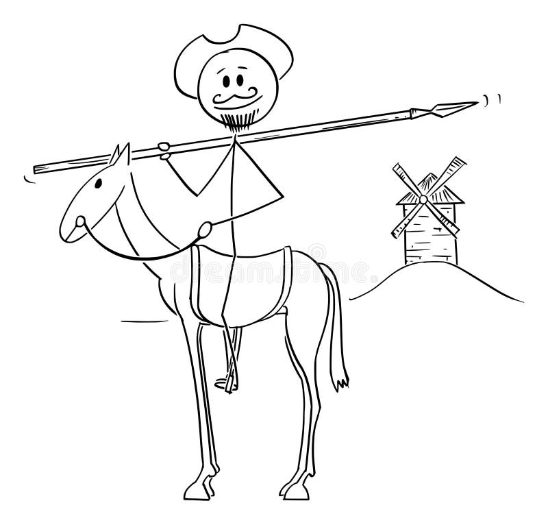 Ilustração dos desenhos animados do vetor do cavaleiro no cavalo - Don Quijote, caráter do cavalheiro engenhoso Sir Quixote do La ilustração stock Ilustração dos desenhos animados do vetor do cavaleiro no cavalo - Don Quijote, caráter do cavalheiro engenhoso Sir Quixote do La ilustração stock
