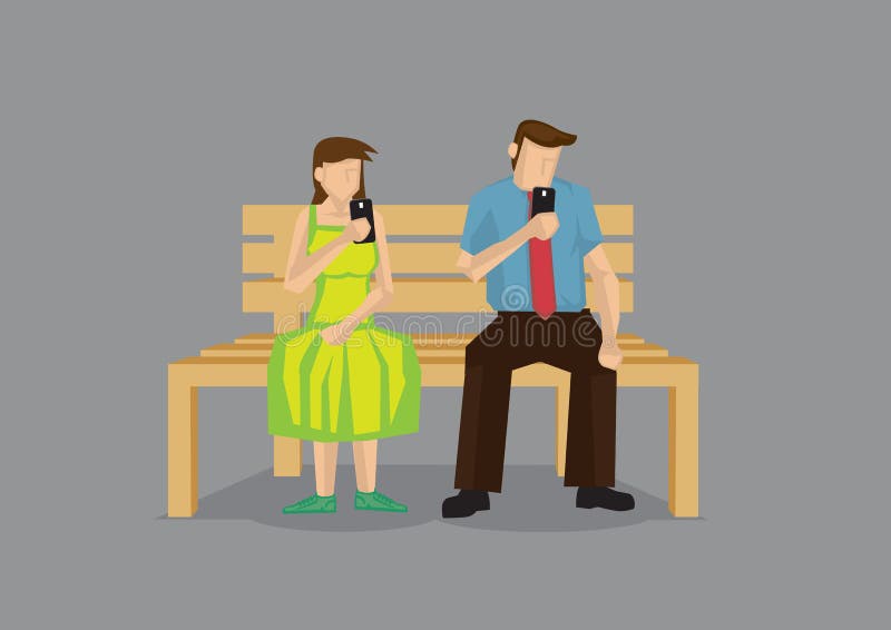 Cartoon man and woman busy texting with mobile phone during date. Vector cartoon illustration on technology in modern lifestyle concept isolated on grey background. Cartoon man and woman busy texting with mobile phone during date. Vector cartoon illustration on technology in modern lifestyle concept isolated on grey background.