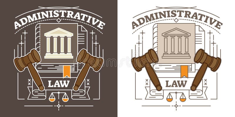 Ilustração dos direitos administrativos do vetor Visualização com a escala do martelo, do tribunal e da justiça Símbolo da autori