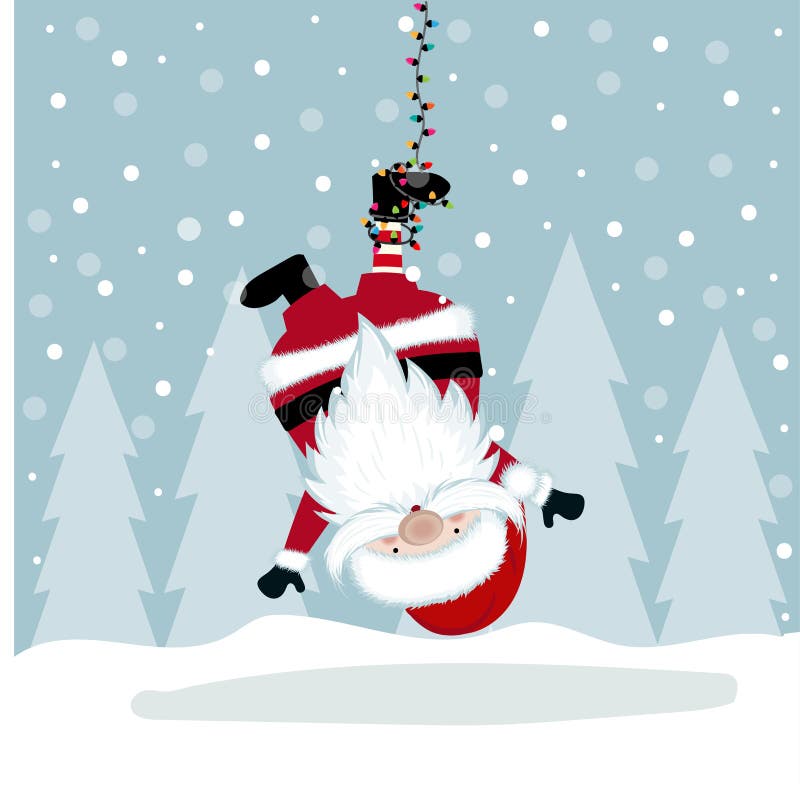 Ilustração engraçada do Natal com suspensão de Santa ilustração royalty free Ilustração engraçada do Natal com suspensão de Santa ilustração royalty free
