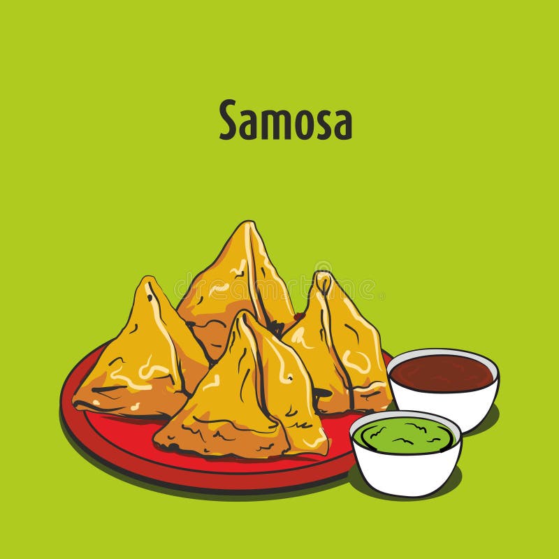 Ilustração indiana do vetor do samosa do alimento da rua ilustração stock Ilustração indiana do vetor do samosa do alimento da rua ilustração stock