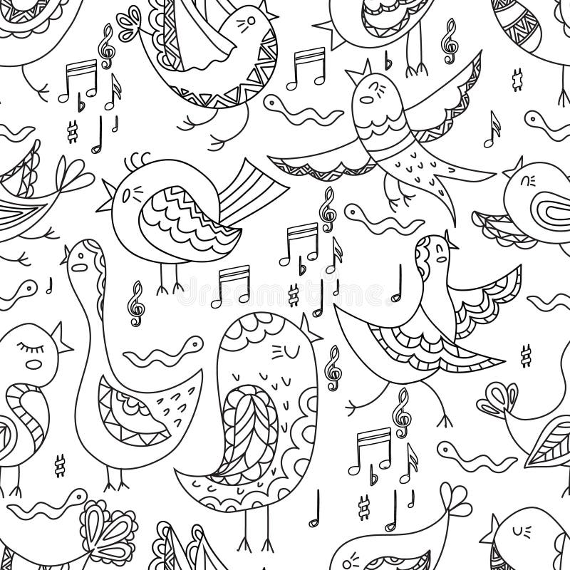Ilustração infinita sem emenda do vetor do verão tribal bonito bonito do canto do pássaro ilustração stock Ilustração infinita sem emenda do vetor do verão tribal bonito bonito do canto do pássaro ilustração stock