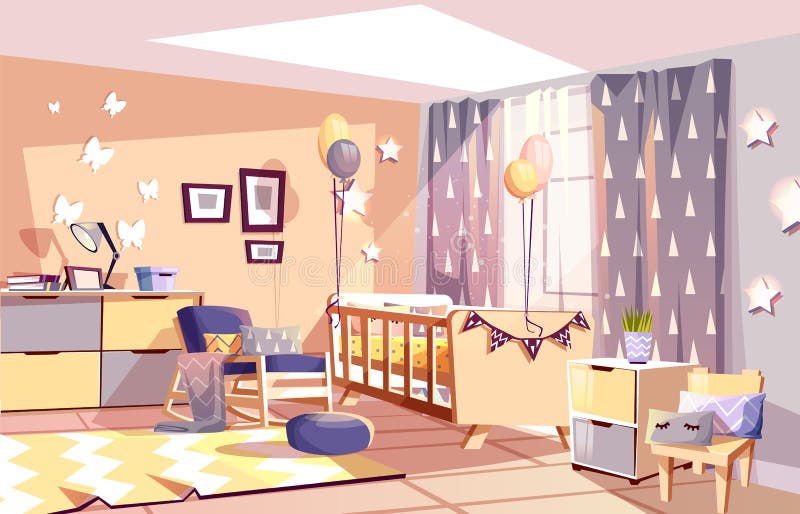Ilustração interior do vetor da sala do bebê do berçário ilustração do vetor Ilustração interior do vetor da sala do bebê do berçário ilustração do vetor