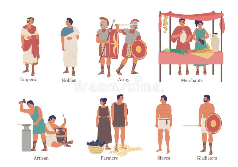 Ilustração isolada de vetor de caracteres de hierarquia de roma antiga