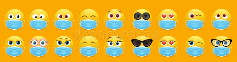 Ilustração isolada do vetor da máscara do vírus corona emoji set