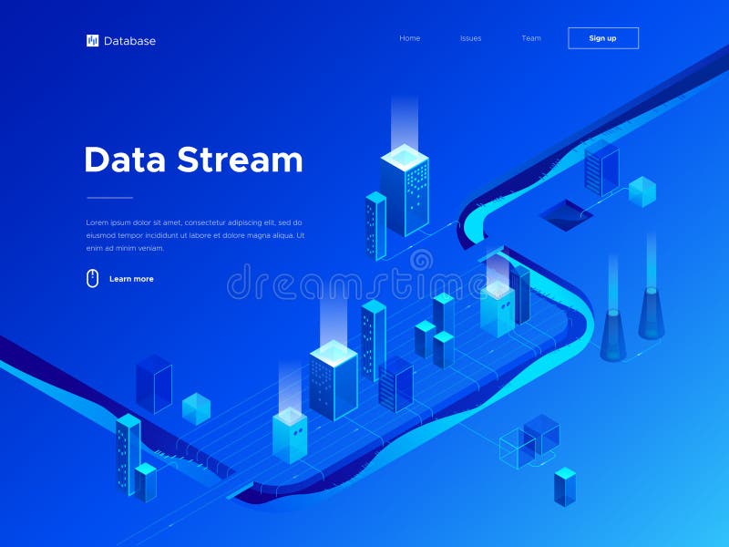 3d vector isometric illustration of big data analytics and technologies. Abstract flow of information. Creative landing page design template. 3d vector isometric illustration of big data analytics and technologies. Abstract flow of information. Creative landing page design template