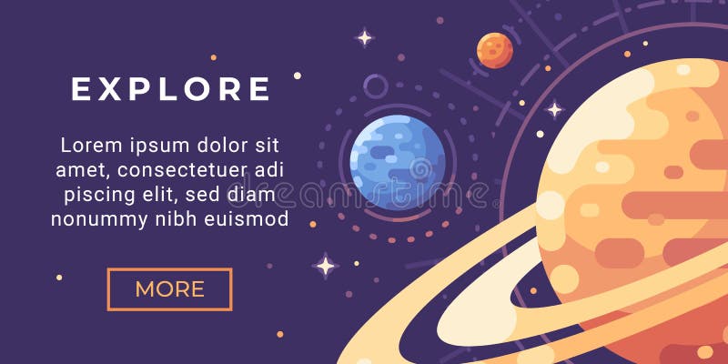 Ilustração lisa da bandeira da exploração do espaço Bandeira da astronomia com planetas ilustração royalty free Ilustração lisa da bandeira da exploração do espaço Bandeira da astronomia com planetas ilustração royalty free