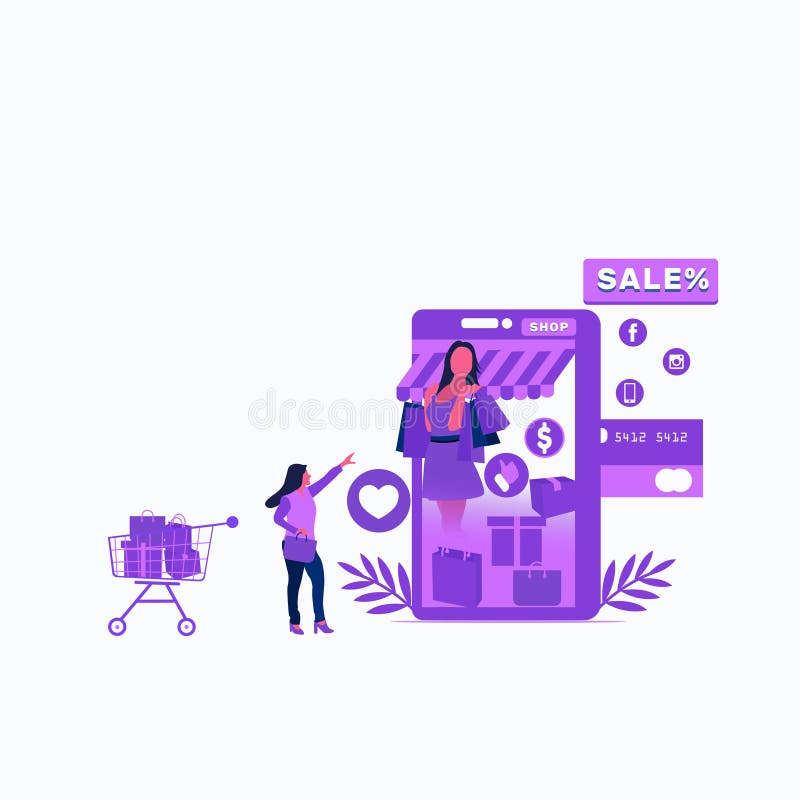 Ilustração lisa de compra em linha do vetor do estilo para o Web site ilustração do vetor Ilustração lisa de compra em linha do vetor do estilo para o Web site ilustração do vetor