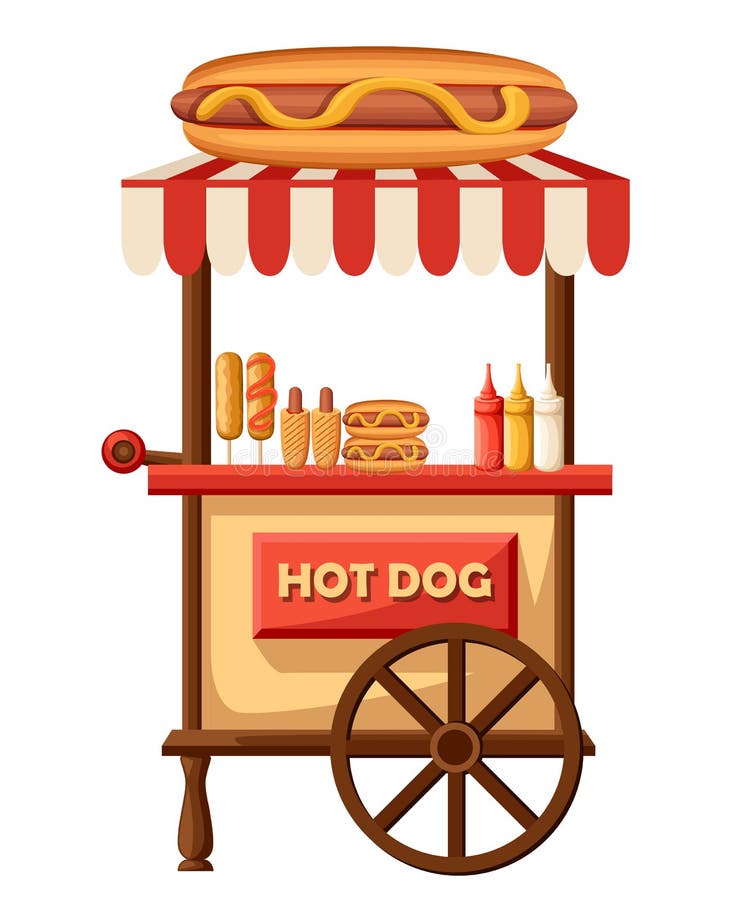 Ilustração lisa do projeto do cachorro quente do carro do fast food Ícone retro móvel do caminhão da loja do vintage com o quadro ilustração stock Ilustração lisa do projeto do cachorro quente do carro do fast food Ícone retro móvel do caminhão da loja do vintage com o quadro ilustração stock
