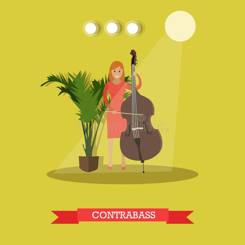 Ilustração lisa do vetor da mulher que joga o contrabaixo ilustração do vetor Ilustração lisa do vetor da mulher que joga o contrabaixo ilustração do vetor