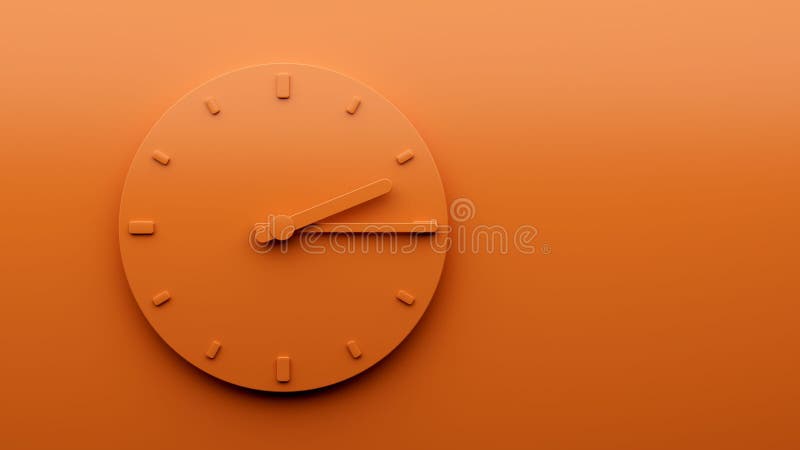 A minimalistic orange clock illustration showing quarter past two o&#x27;clock. A minimalistic orange clock illustration showing quarter past two o&#x27;clock