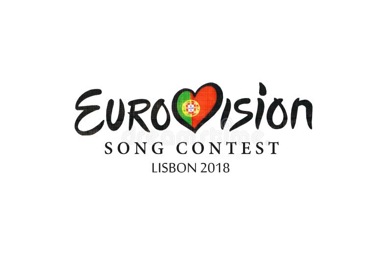 Ilustração na competição de música de Eurovision branca Lisboa 2018 do fundo ilustração stock Ilustração na competição de música de Eurovision branca Lisboa 2018 do fundo ilustração stock