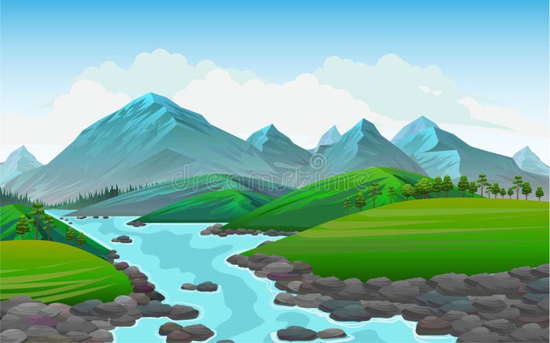 Ilustração realista da paisagem de montanha