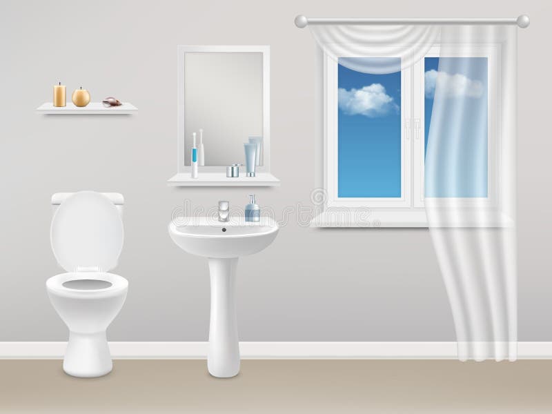 Ilustração realística do vetor interior do banheiro ilustração royalty free Ilustração realística do vetor interior do banheiro ilustração royalty free