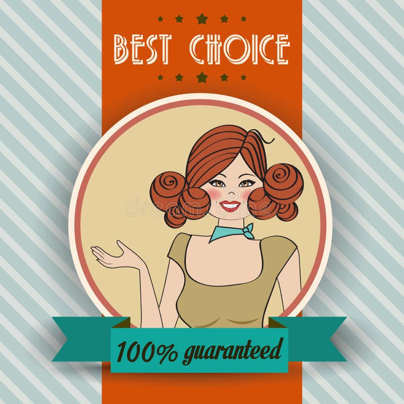 Ilustração retro de uma mulher bonita e de uma melhor mensagem bem escolhida ilustração royalty free Ilustração retro de uma mulher bonita e de uma melhor mensagem bem escolhida ilustração royalty free