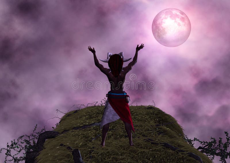 Ilustração ritual da lua de Voodoo Black Magic do curandeiro ilustração stock Ilustração ritual da lua de Voodoo Black Magic do curandeiro ilustração stock