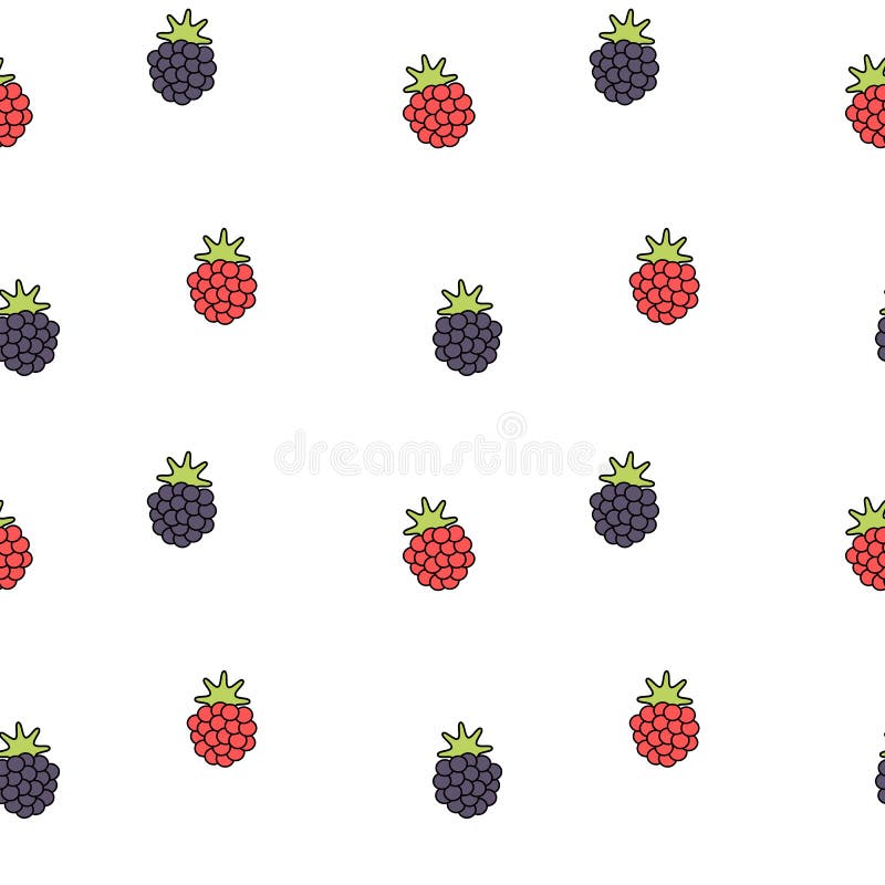 Ilustração sem emenda bonito do fundo do teste padrão da amora-preta e da framboesa dos desenhos animados ilustração stock Ilustração sem emenda bonito do fundo do teste padrão da amora-preta e da framboesa dos desenhos animados ilustração stock