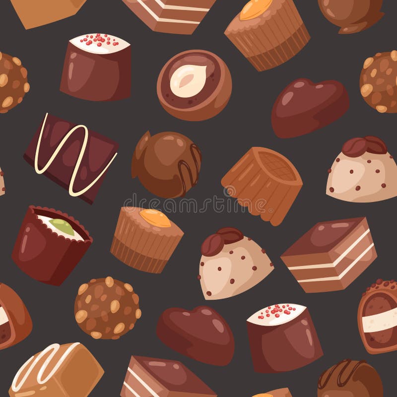 Ilustração sem emenda do vetor do teste padrão do chocolate doce A melhor propaganda da padaria Obscuridade, leite e doces de cho ilustração stock Ilustração sem emenda do vetor do teste padrão do chocolate doce A melhor propaganda da padaria Obscuridade, leite e doces de cho ilustração stock