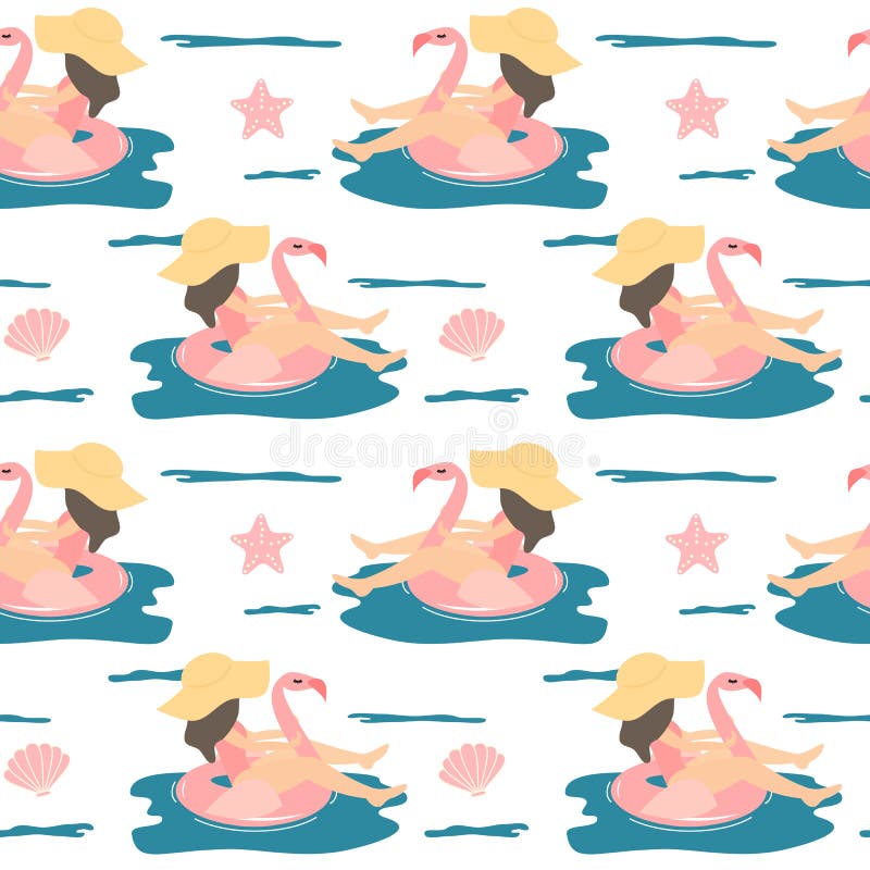 Ilustração sem emenda tirada mão do fundo do teste padrão do vetor do verão bonito com natação da menina da praia no flutuador in ilustração do vetor Ilustração sem emenda tirada mão do fundo do teste padrão do vetor do verão bonito com natação da menina da praia no flutuador in ilustração do vetor