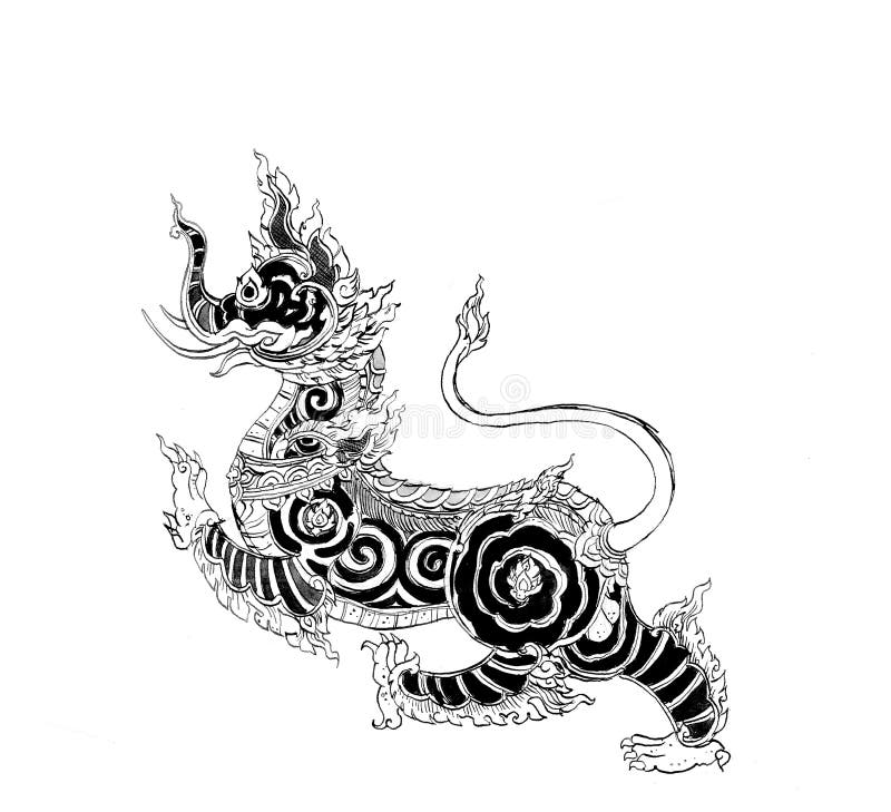Ilustração tailandesa da pena de Sigha do leão da mitologia