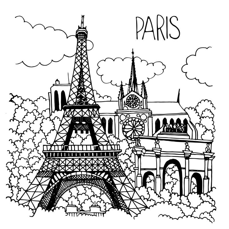 Ilustração tirada mão de marcos de Paris ilustração stock Ilustração tirada mão de marcos de Paris ilustração stock