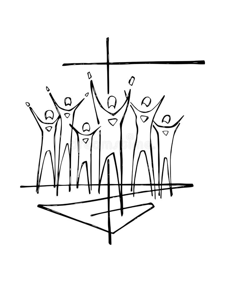 Ilustração transversal religiosa do símbolo e dos povos ilustração do vetor Ilustração transversal religiosa do símbolo e dos povos ilustração do vetor