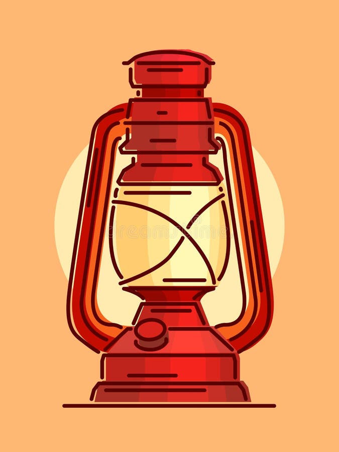 Ilustração vetorial da lâmpada de querosene desenhada ao estilo da linha artística ilustração stock