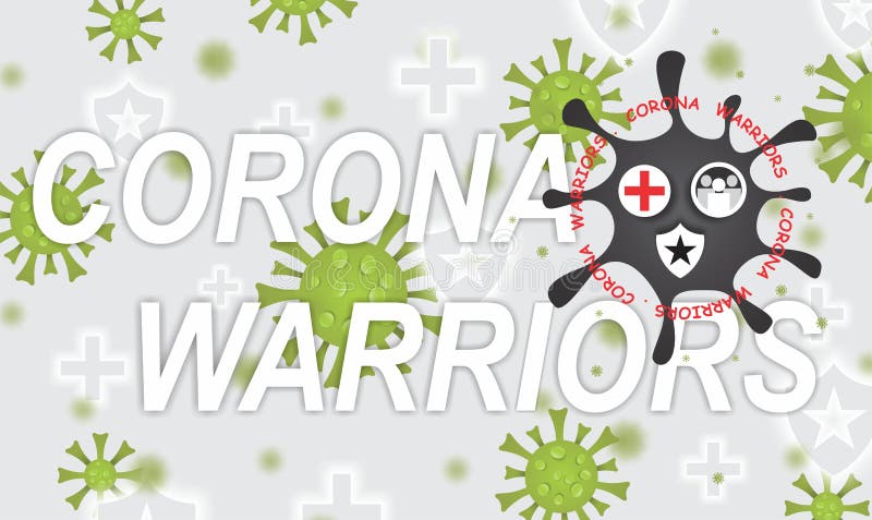 Ilustração vetorial de guerreiros corona. cartaz sobre combatentes do vírus corona com sinais e ícones.