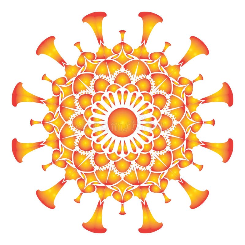 Ilustração vetorial isolada do modelo de desenho de mandala art vírus corona