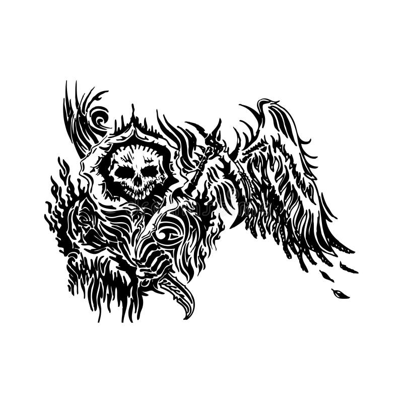 Ilustração voada tatuagem do vetor do crânio ilustração do vetor Ilustração voada tatuagem do vetor do crânio ilustração do vetor