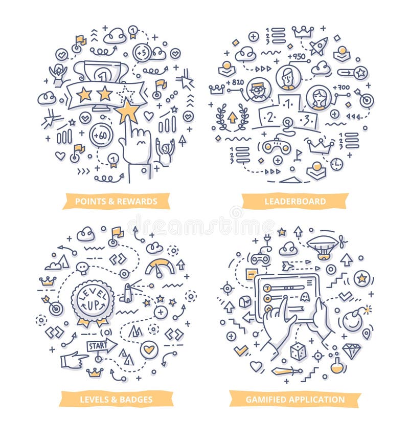 Ilustrações da garatuja de Gamification ilustração do vetor Ilustrações da garatuja de Gamification ilustração do vetor
