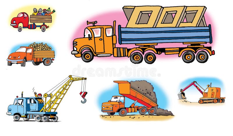 Ilustrações desenhadas mão sobre veículos diferentes ilustração stock Ilustrações desenhadas mão sobre veículos diferentes ilustração stock