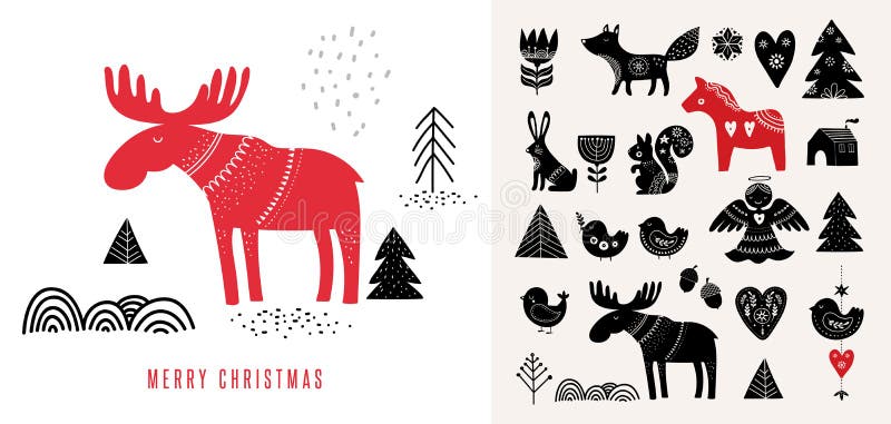 Ilustrações do Natal, no estilo escandinavo ilustração royalty free Ilustrações do Natal, no estilo escandinavo ilustração royalty free