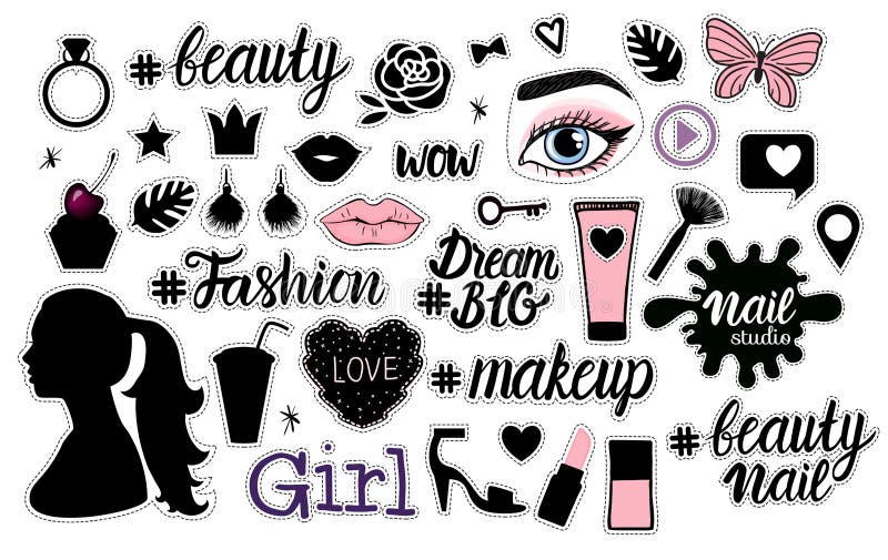 Ilustrações femininos do sinal da forma grande do grupo Vector a coleção preta e a mão na moda da cor tirada isolada no branco ilustração stock Ilustrações femininos do sinal da forma grande do grupo Vector a coleção preta e a mão na moda da cor tirada isolada no branco ilustração stock
