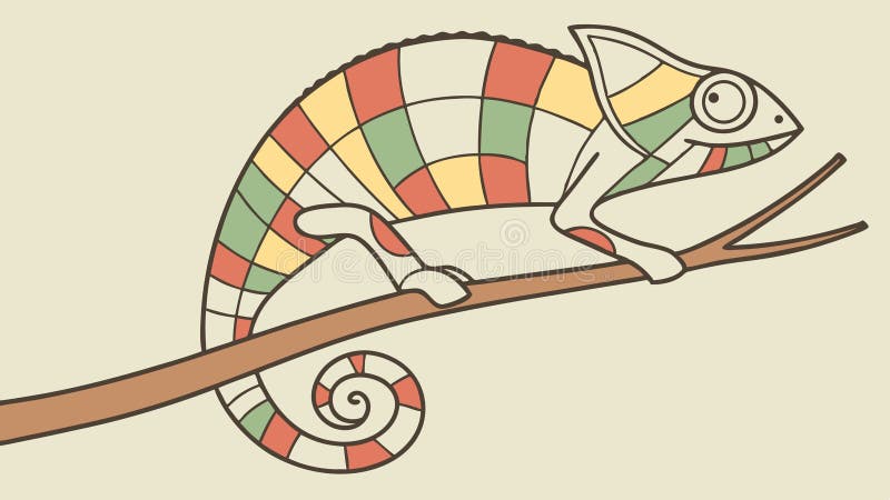 Ilustrație de cameleon colorată cocoțată pe un design vectorial de ramură Generative AI vector illustration