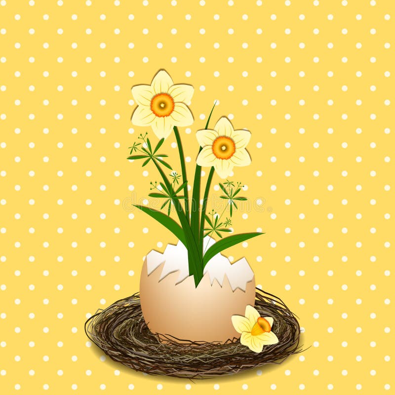 Ilustrație de Paște: floarea galbenă de daffodil pe punctul polka vector illustration