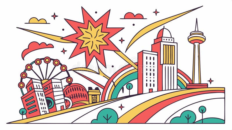 Ilustrație futuristă a peisajului urban cu repere și elemente abstracte de design vectorial Generative AI royalty free illustration
