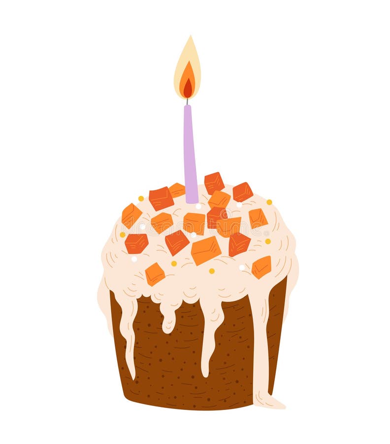 Ilustrație vectorială a unui tort elegant de Paști decorat cu fructe portocalii confiate și lumânare strălucitoare proiectată în c vector illustration