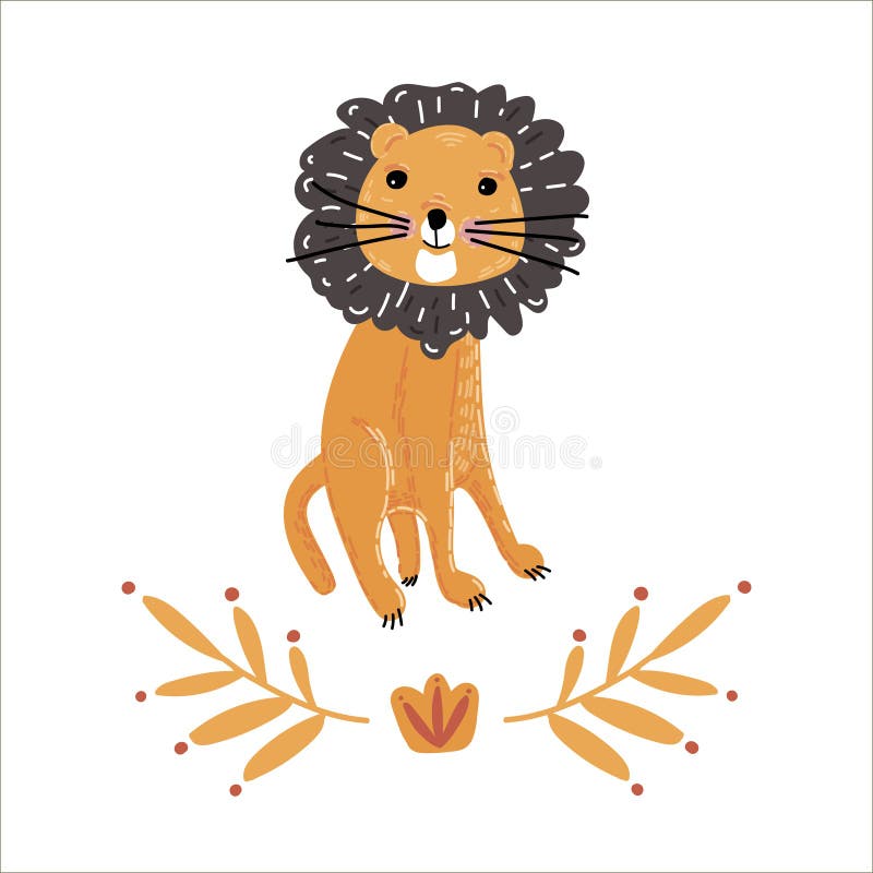 Ilustrații cu culori plate schițează proiectul leul royalty free illustration