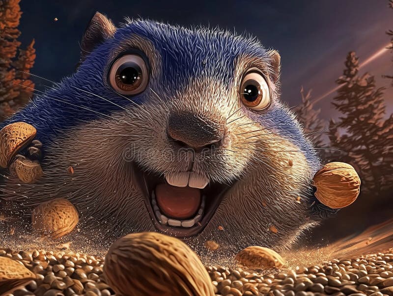 Ilustrații de tip grohog vesel cu fructe cu coajă lemnoasă stock illustration