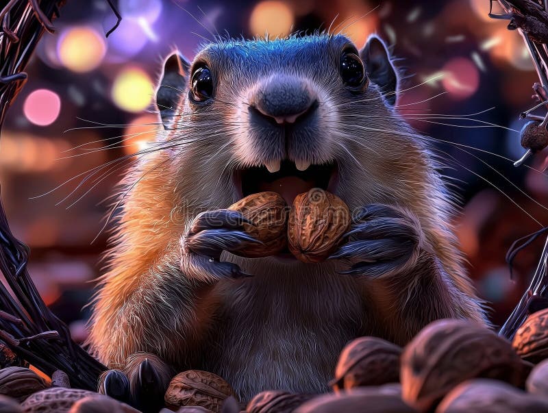 Ilustrații de tip grohog vesel cu fructe cu coajă lemnoasă royalty free illustration