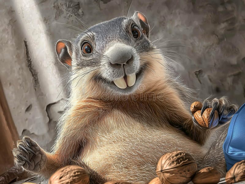 Ilustrații de tip grohog vesel cu fructe cu coajă lemnoasă royalty free illustration
