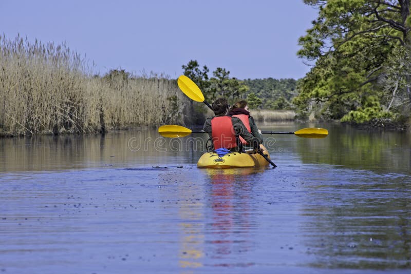 Im nationalen Schutzgebiet auf hinterer Bucht Kayak fahren, Virginia Beach Virginia