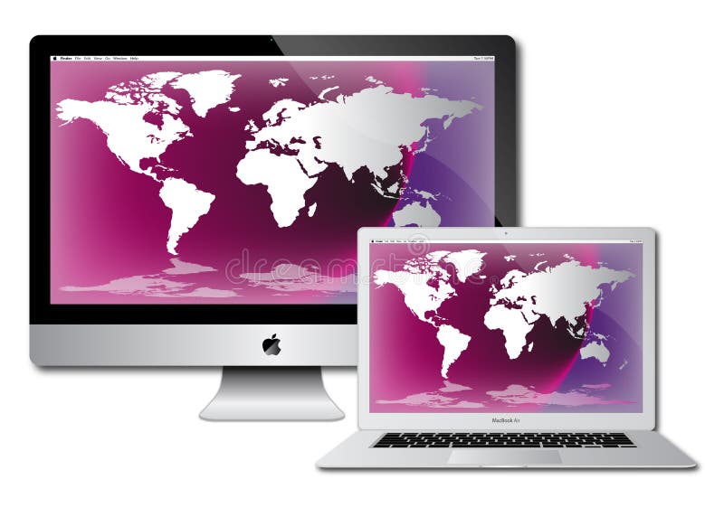 An image of the latest, market leading, Apple mac air book laptop computer and imac desk top computer. Ideal choice for those wanting the latest experience in Apple computers. These models shown with a world map on the screen suggesting that the product is a world leader. Designed to the highest standards and with the latest technology, this model compliments the other Apple products like the ipad, iphone, and ipod making it a world leading product for today's market. The laptop is designed with a very thin side profile making it the slimmest in the business. An image of the latest, market leading, Apple mac air book laptop computer and imac desk top computer. Ideal choice for those wanting the latest experience in Apple computers. These models shown with a world map on the screen suggesting that the product is a world leader. Designed to the highest standards and with the latest technology, this model compliments the other Apple products like the ipad, iphone, and ipod making it a world leading product for today's market. The laptop is designed with a very thin side profile making it the slimmest in the business.