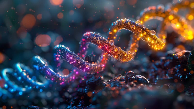 The image is an abstract representation of a DNA double helix. The colors represent different nucleotides vector illustration