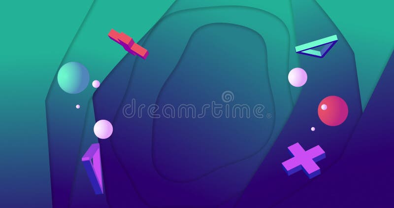 Image of abstract shapes moving on green to blue background royalty free illustration