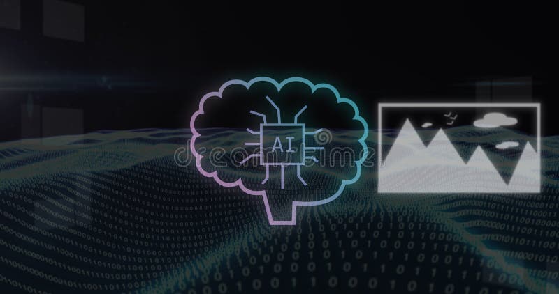 Image of ai text, icons and binary coding vector illustration