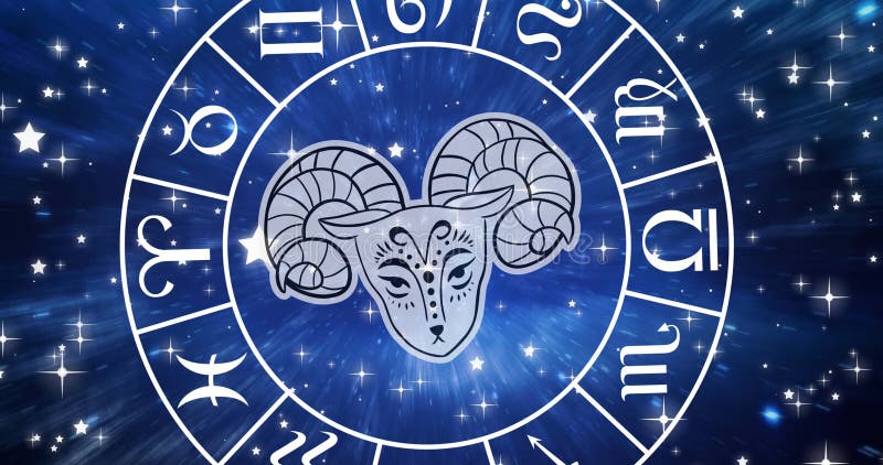 Image of Aries Star Sign Symbol in Spinning Horoscope Wheel Over ...