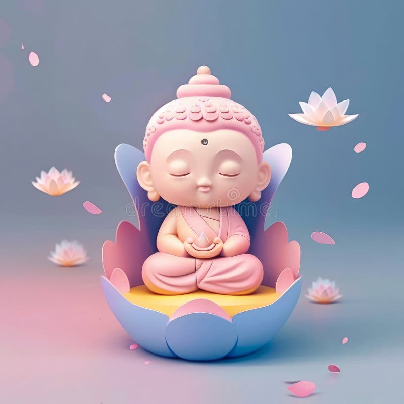 Image of Baby Buddha with Lovely Starry Sky Light Pink Generative AI
