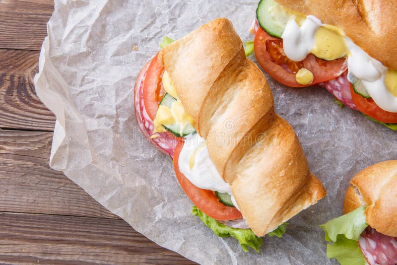 Image of baguette with sausage stock images